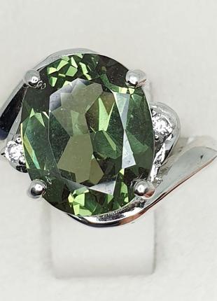Кольцо серебряное с зеленым агатом 17 5,5 г1 фото