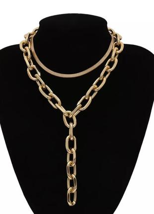 Сексуальное многослойное ожерелье-цепочка и чокер со змеиным плетением в золотом цвете2 фото