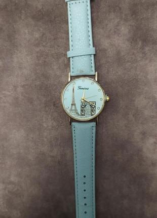 Часы наручные женские стильные париж, серый ремешок.2 фото