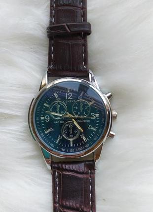 Классические мужские бизнес-часы geneva с коричневым ремешком1 фото