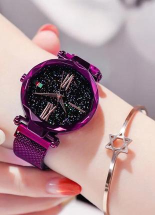 Часы женские сетчатый ремешок с магнитной застёжкой, фиолетовый цвет.