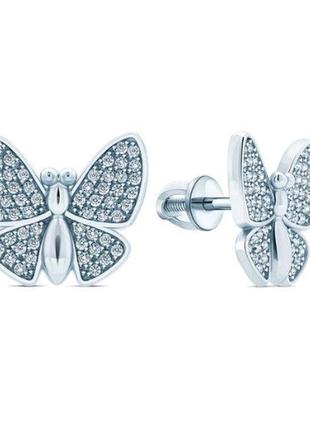 Великі срібні сережки метелики з гвинтовою застібкою