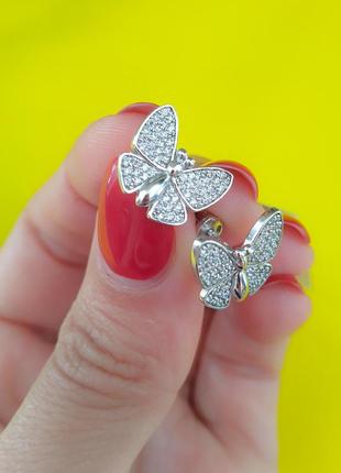 Великі срібні сережки метелики з гвинтовою застібкою6 фото