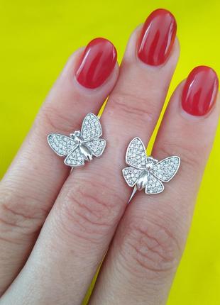 Великі срібні сережки метелики з гвинтовою застібкою3 фото