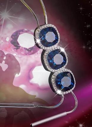 Ожерелье- цепочка с  тремя синими фианитами инкрустированы кристаллами2 фото