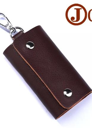 Чехол для ключей, ключница кожаная с карабинами мужская joy-q коричневый