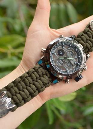 Часы amst с застежкой волк и бусиной михаил архангел из мельхиора с ремешком из паракорда + брелок в подарок