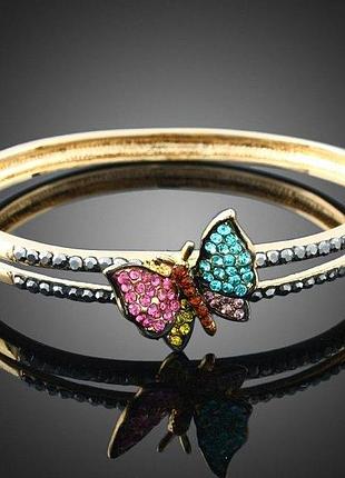 Браслет бабочка с разноцветными камнями бижутерия