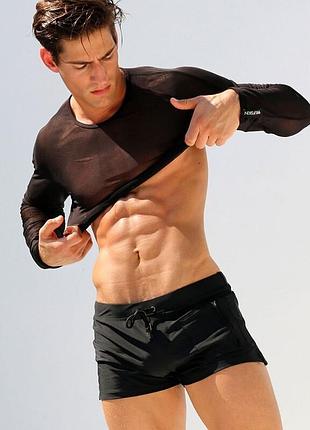 Мужские плавки-боксеры aqux черного цвета с карманом. артикул: 09-0351