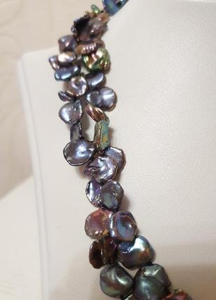 Намисто з річкових перлів бароко (бароковий перли) чорного кольору з відливом4 фото