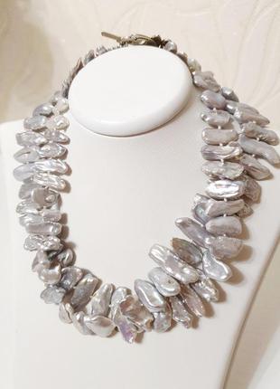 Бусы / ожерелье из натурального жемчуга бива светло-серебристого цвета2 фото
