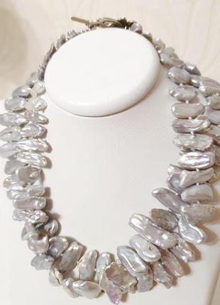 Намисто / намисто з натуральних перлів біва світло-сріблястого кольору