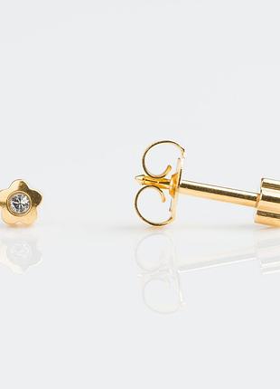 Серьги медицинская сталь цветок с камнем 3 мм studex usa