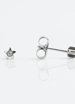 R501/4w сережки медична сталь зірка з кристалом 3 мм estelle england (велика британія)