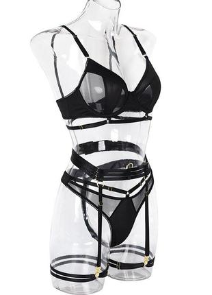 Сексуальный комплект нижнего белья, эротическое нижнее белье. красивое женское прозрачное белье, р. m (черный)5 фото