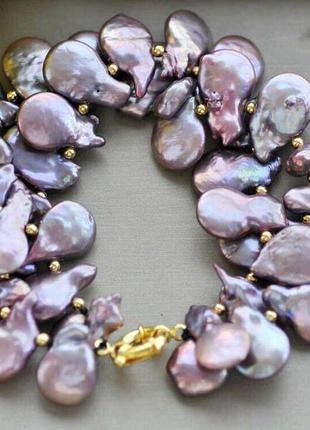 Браслет з річкових перлів бароко (бароковий перли, перли - монетки)5 фото