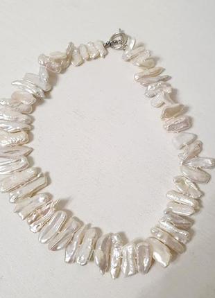 Бусы / ожерелье из натурального барочного жемчуга (бива, кешью) белого цвета7 фото