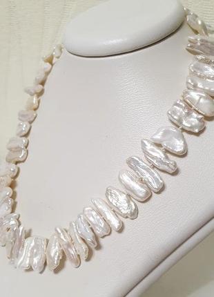 Бусы / ожерелье из натурального барочного жемчуга (бива, кешью) белого цвета4 фото
