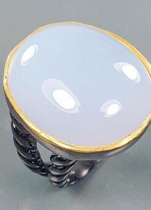 Крупное серебряное кольцо ручной работы с натуральным голубым халцедоном (сапфирин)7 фото