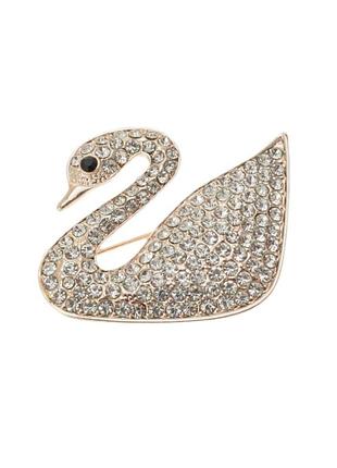 Брошь металлическая лебедь со стразами