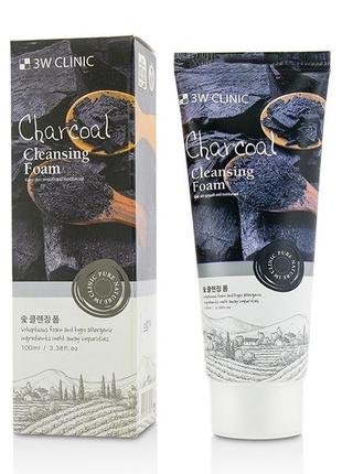 Пенка для умывания с бамбуковым углем 3w clinic cleansing foam charcoal 100ml