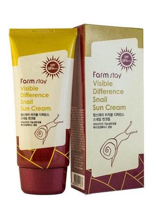 Солнцезащитный крем с муцином улитки la ferme farm stay visible difference snail sun cream spf50+/pa+++, 70g