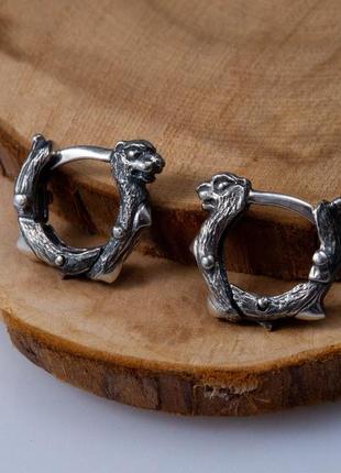 Серьги дракон с шипами мини сережки  при ухе серебро ручная работа