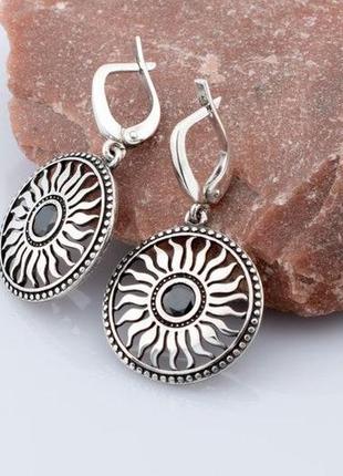 Солнце серьги женские серебро ручная работа