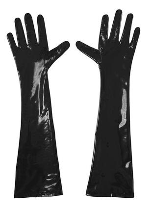 Глянцевые виниловые перчатки art of sex - lora, размер м, цвет черный3 фото