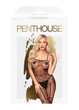 Бодистокинг с чулками и геометрическим рисунком penthouse - firecracker black xl3 фото