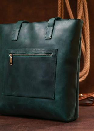 Кожаная винтажная женская сумка shvigel 16351 зеленый8 фото