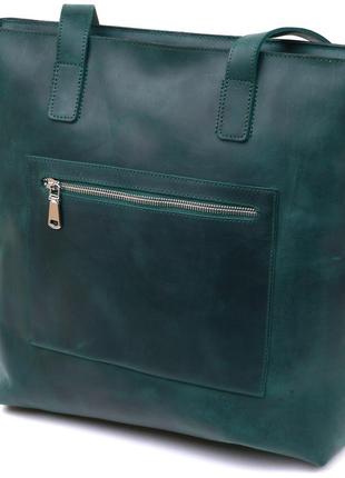 Кожаная винтажная женская сумка shvigel 16351 зеленый2 фото