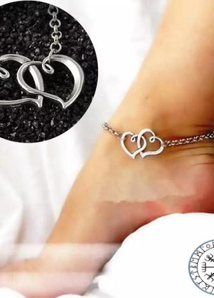 Браслет цепочка женский на ногу с сердцем