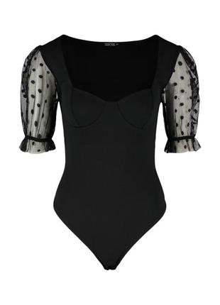 Боди-блуза  boohoo чорный с короткими рукавами3 фото