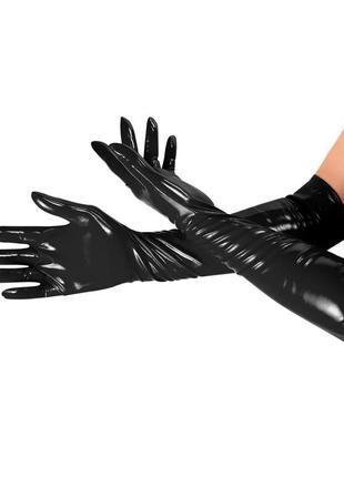 Глянцевые виниловые перчатки art of sex - lora, размер l, цвет черный2 фото