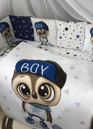 Комплект постельного белья baby comfort myteddy  малыш-совёнок синий 7 элементов