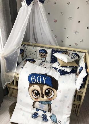 Комплект постельного белья baby comfort myteddy  малыш-совёнок синий 7 элементов5 фото