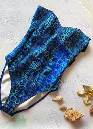 Сдельный синий купальник с верхом бандо и резинками на спине asos1 фото