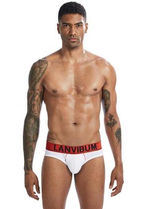 Мужские брифы lanvibum с красной резинкой. цвет: белый