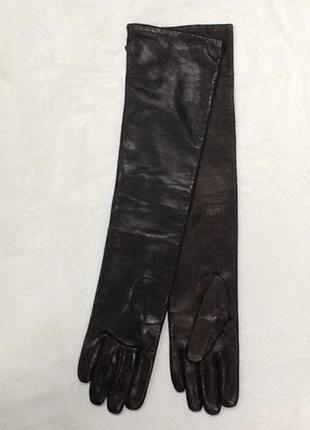 Перчатки женские кожаные очень высокие черные