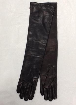 Перчатки женские кожаные очень высокие черные