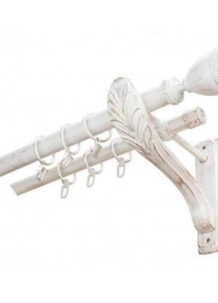 Карниз для штор orvit ареззо металевий дворядний ретро гладка труба кільце металеве біле золото олива 25\19 мм