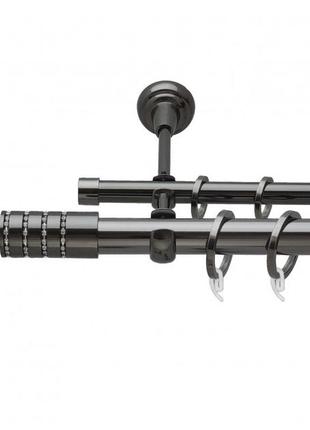 Карниз для штор orvit циліндр стрази металевий дворядний гладка труба кільце металеве онікс 25\19 мм 300 см