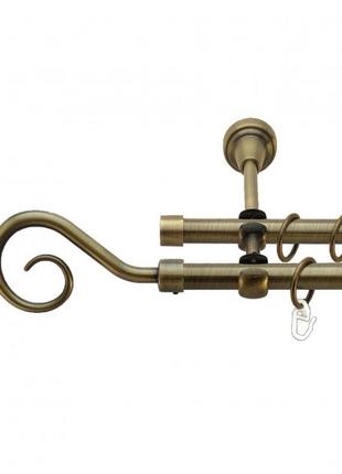 Карниз для штор orvit гак  металевий дворядний гладка труба кільце металеве антик 16\16 мм 200см