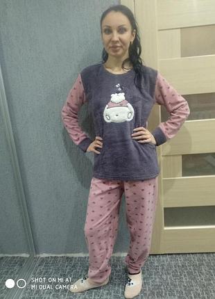 М'яка піжама жіноча фліс, структура суперякість, яскрава жіноча піжама з ведмедем