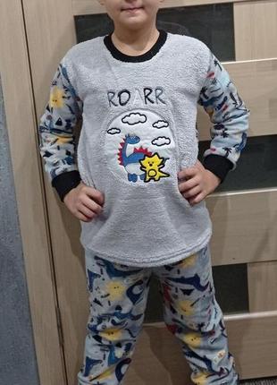 Пижама детская флисс турецкая 3-9 лет мальчику , теплая пижама детская мальчику вышивка вертолёт3 фото