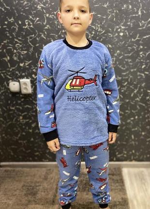 Пижама детская флисс турецкая 3-9 лет мальчику , теплая пижама детская мальчику вышивка вертолёт6 фото