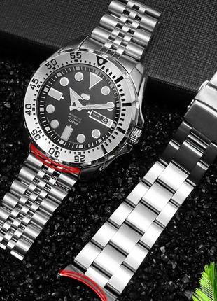 Браслет для часов seiko skx007 / 009 / 173 / 175 / srpd63k1 из нержавеющей стали 22 мм, крепление полумесяц7 фото