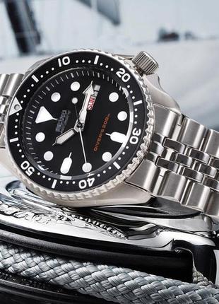 Браслет для часов seiko skx007 / 009 / 173 / 175 / srpd63k1 из нержавеющей стали 22 мм, крепление полумесяц3 фото