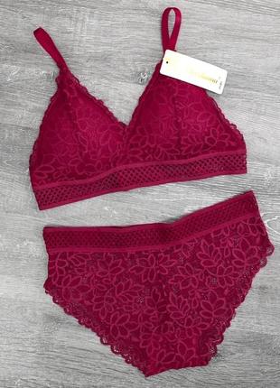 Мереживний комплект жіночої нижньої білизни bisdana / кружевний топ бранетт + трусики / чашка a/b4 фото